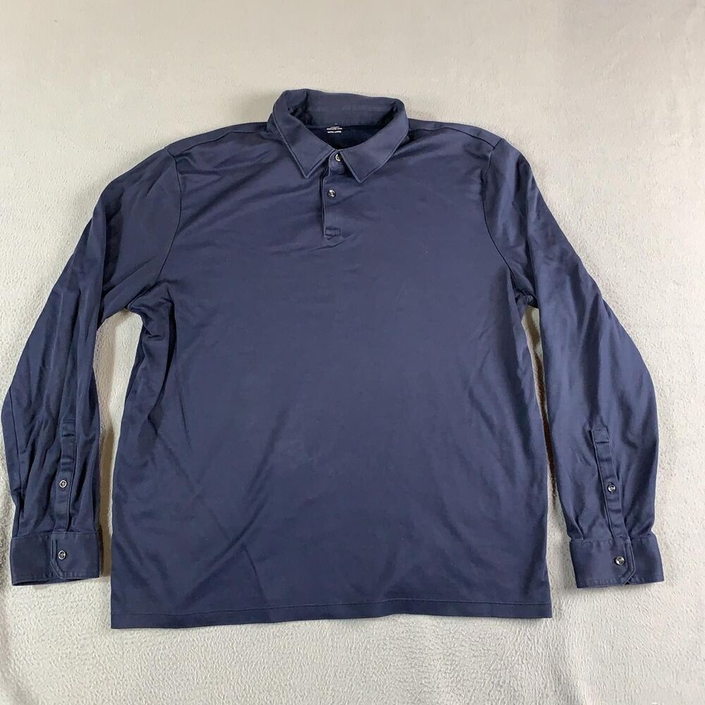 Charles Tyrwhitt Polo Shirt Mens XL Blue Long Sleeve 100% Cotton Jersey Casual